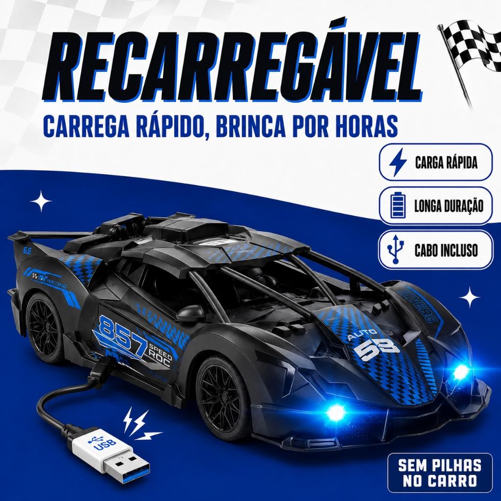 Carrinho De Controle Remoto Recarregável Super Carro Modelo Ferrari Lambo Bugatti Esportivo Kizumba