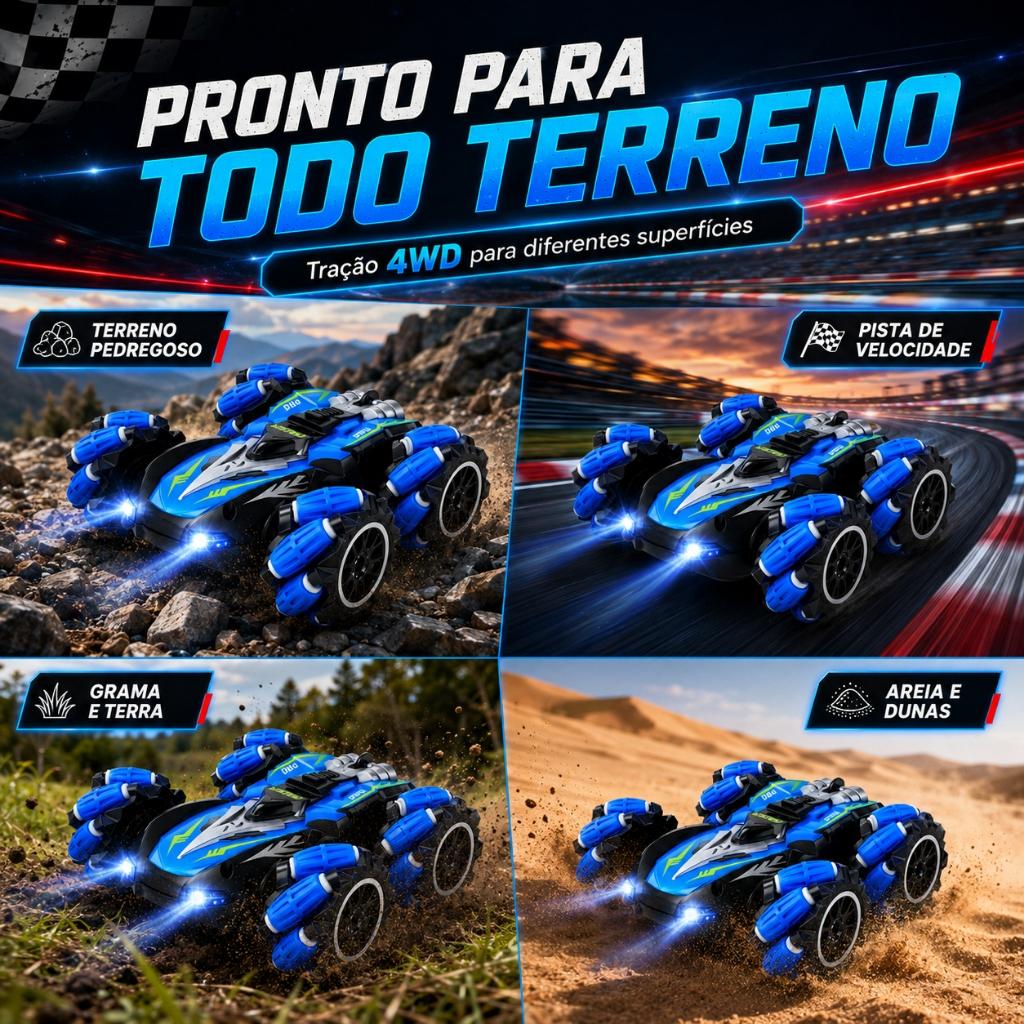 Carrinho Controle Remoto Recarregável Brinquedo 9 Funções Looping 4x4 Drift Gira 360 Graus Kizumba