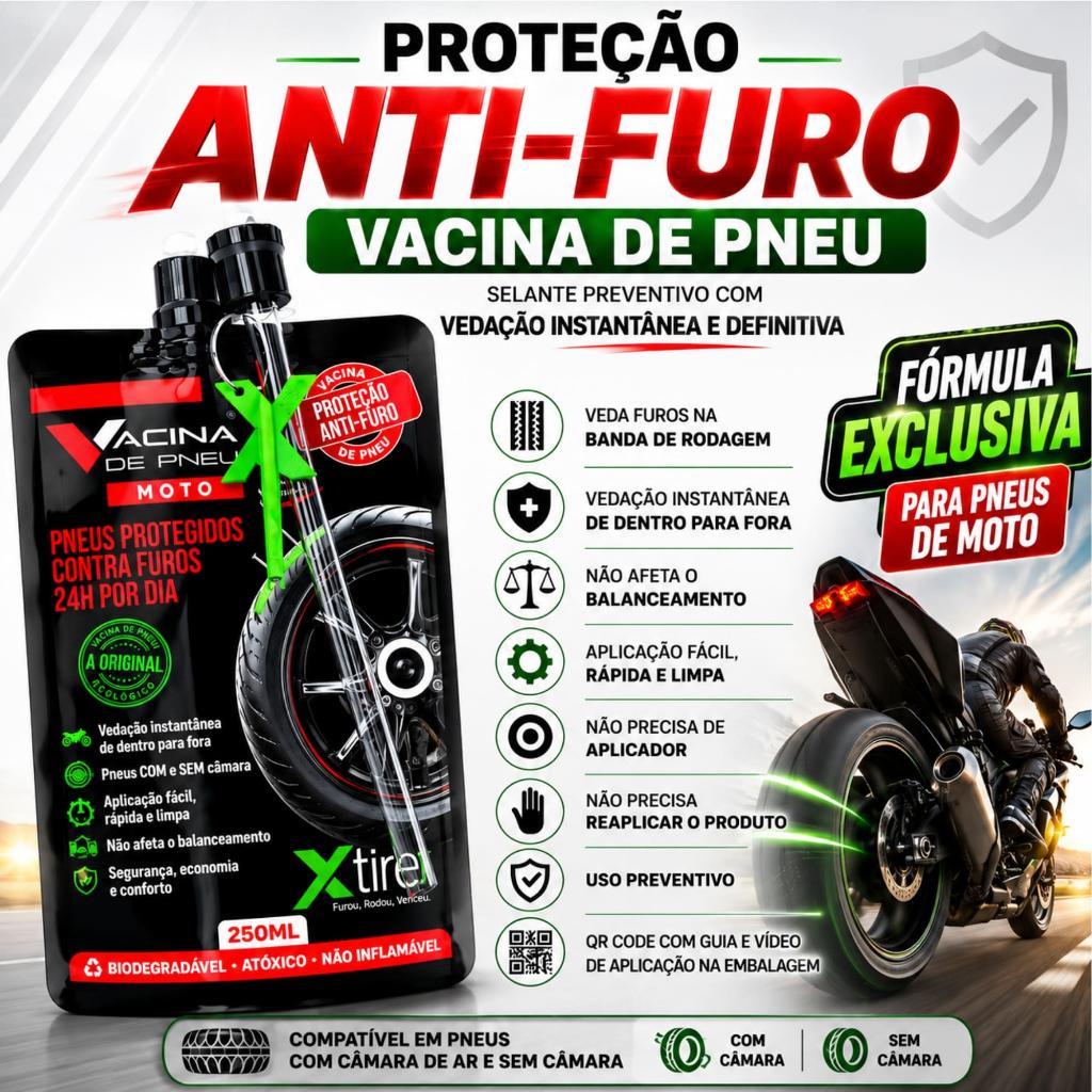 Kit Com 4 Unidades Vacina De Pneu Moto Xtire Selante De Pneu Preventivo Anti Furo Vedação Definitiva