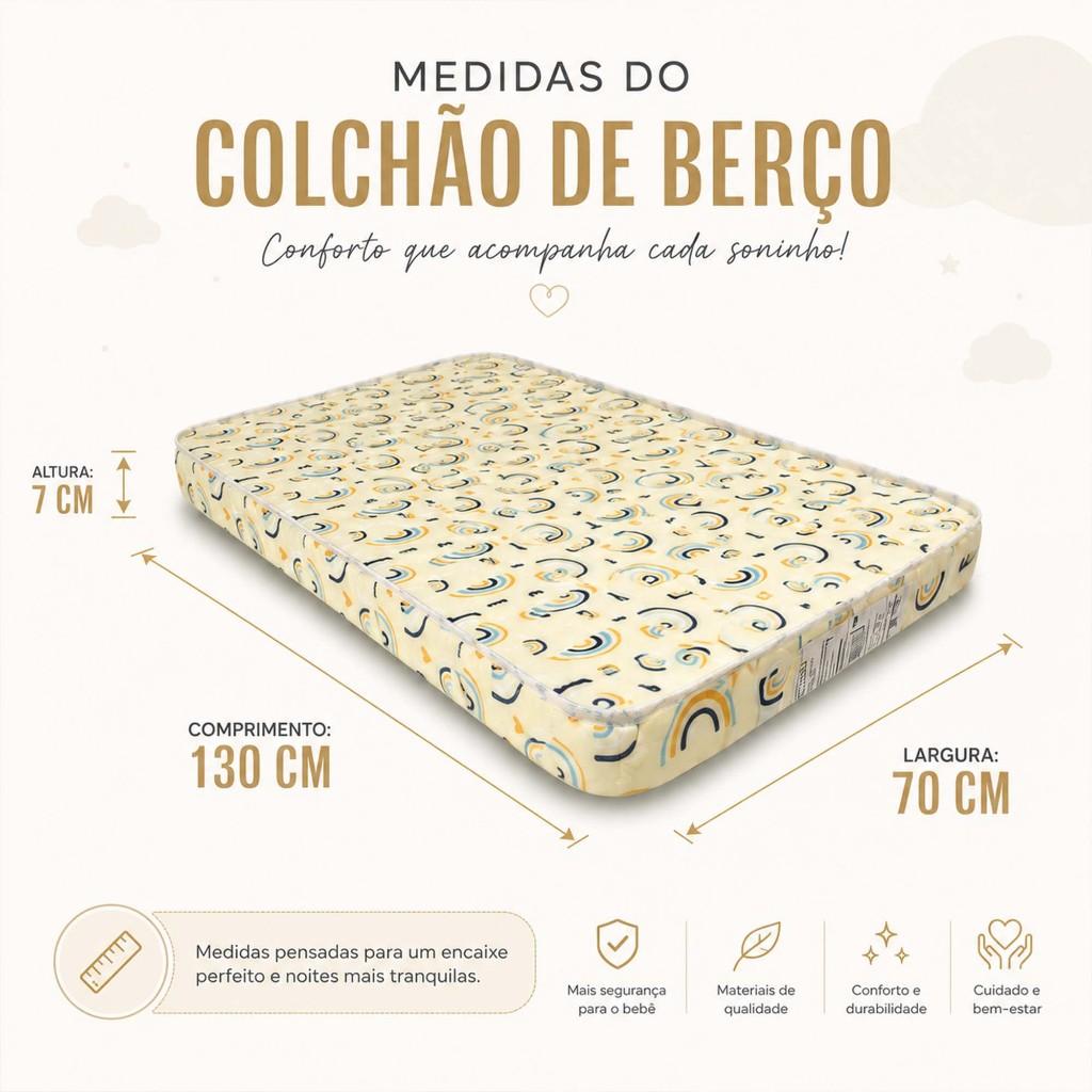 Colchão Infantil Para Berço 130x70x7cm Espuma D18 Antialérgico Antiácaro Antifungo Bebê