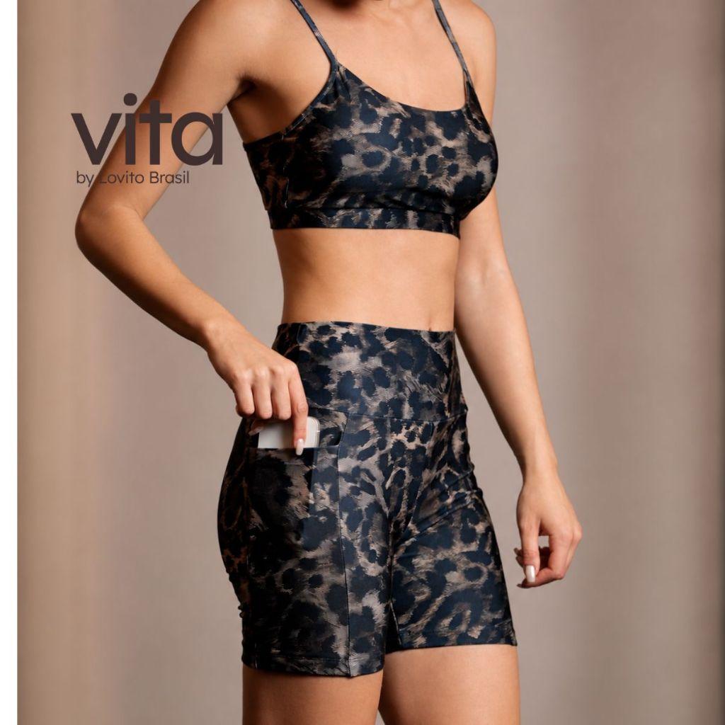 Lovito Vita Bermuda Esportiva Ciclista Com Bolso Estampada Ssb20162046