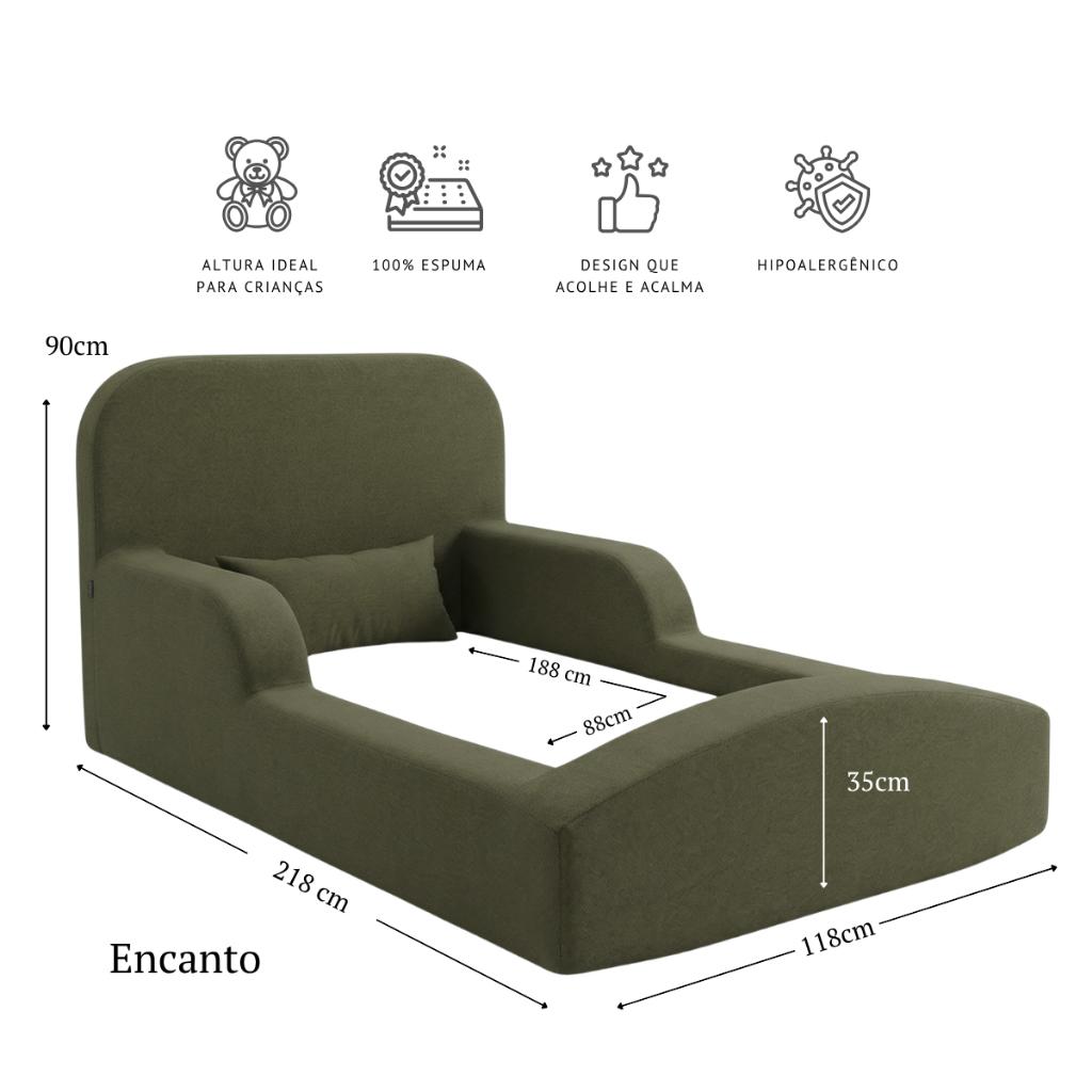 Cama Montessoriana Solteiro Encanto 100 Espuma Verde Militar Keiko
