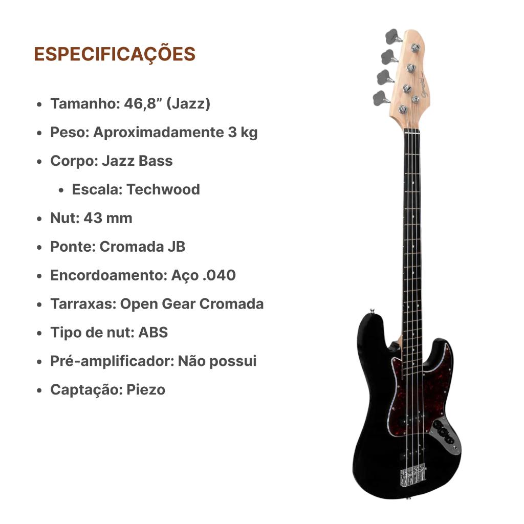 Baixo Giannini GB 100 Bk- 4 C Com Escudo Tt Afinador E Capa