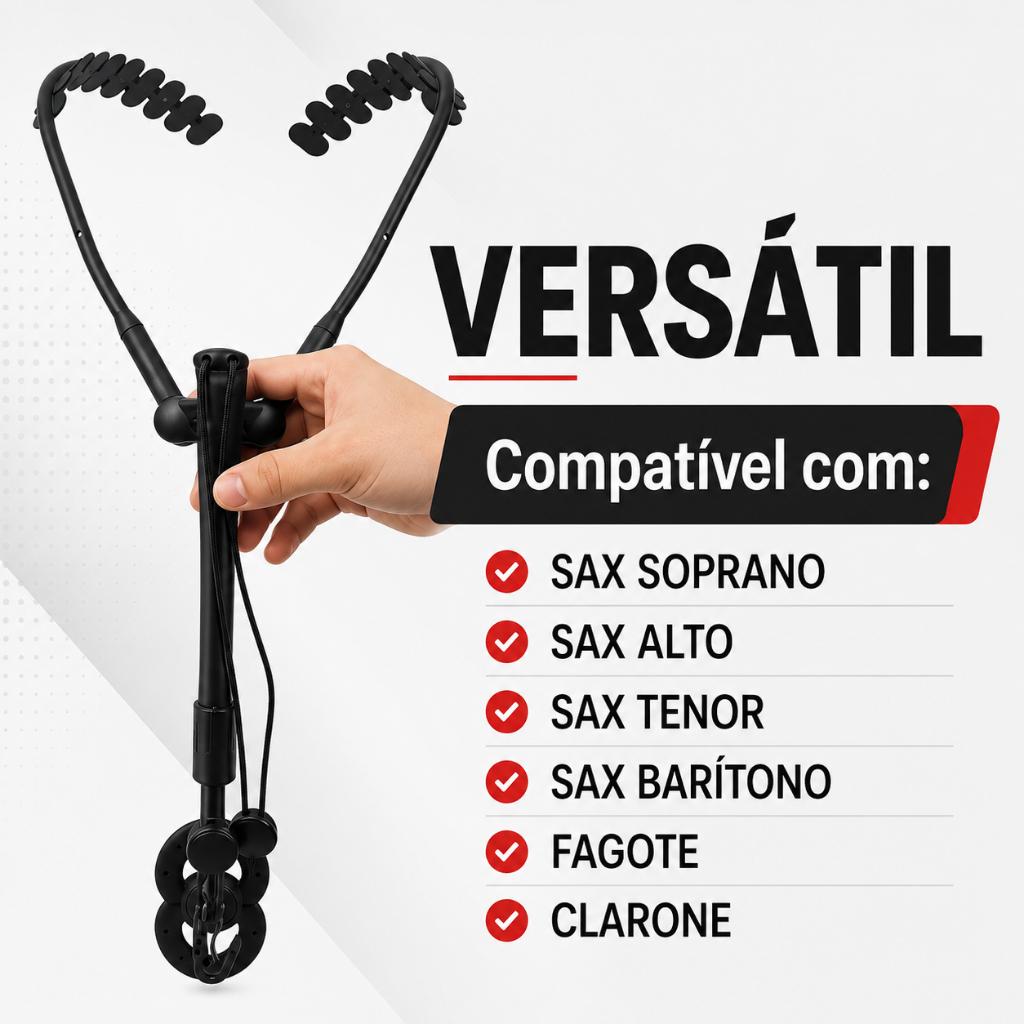 Correia Ergonômica Sax Alto Soprano Tenor Clarone Fagote Confortável Ajustável Cor Preto