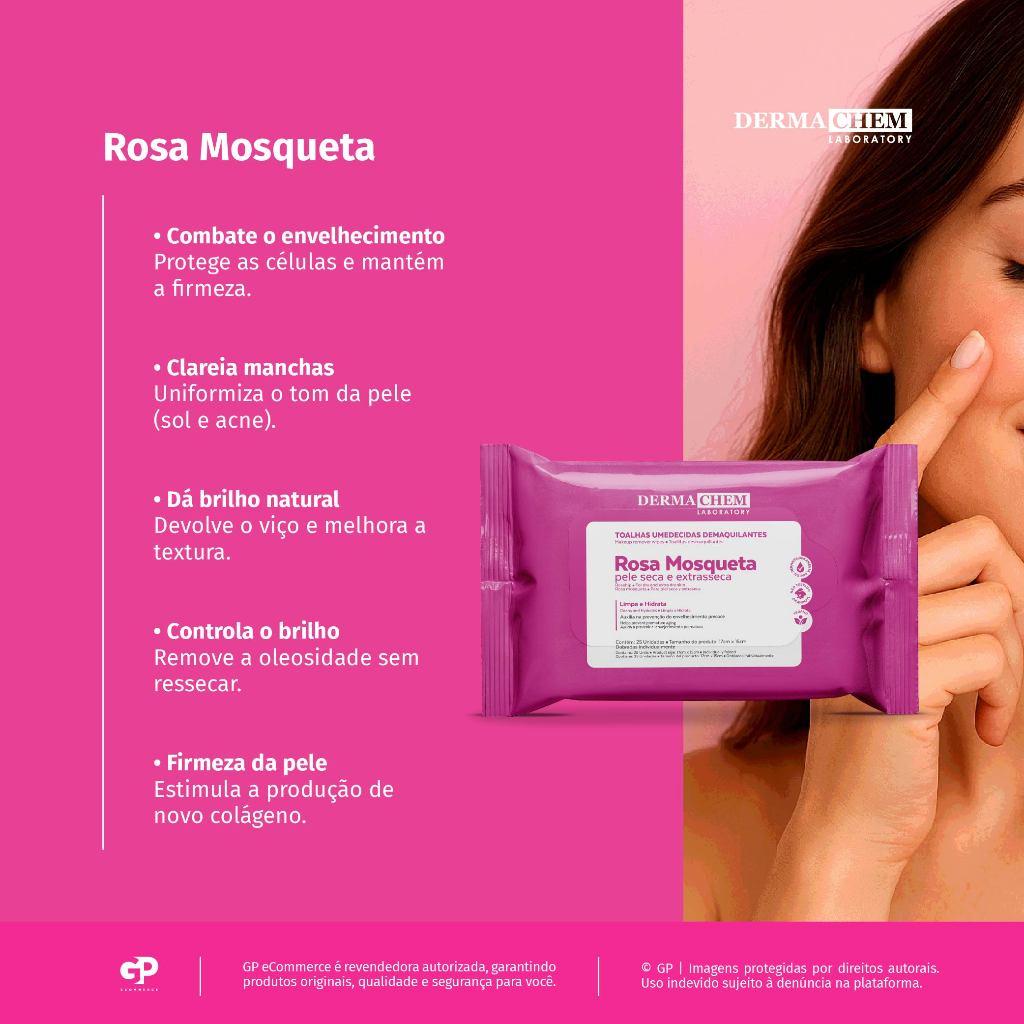 Kit 2 Toalhas Umedecidas Demaquilantes Com Rosa Mosqueta 25 Lenços Limpeza E Hidratação Da Pele Dermachem
