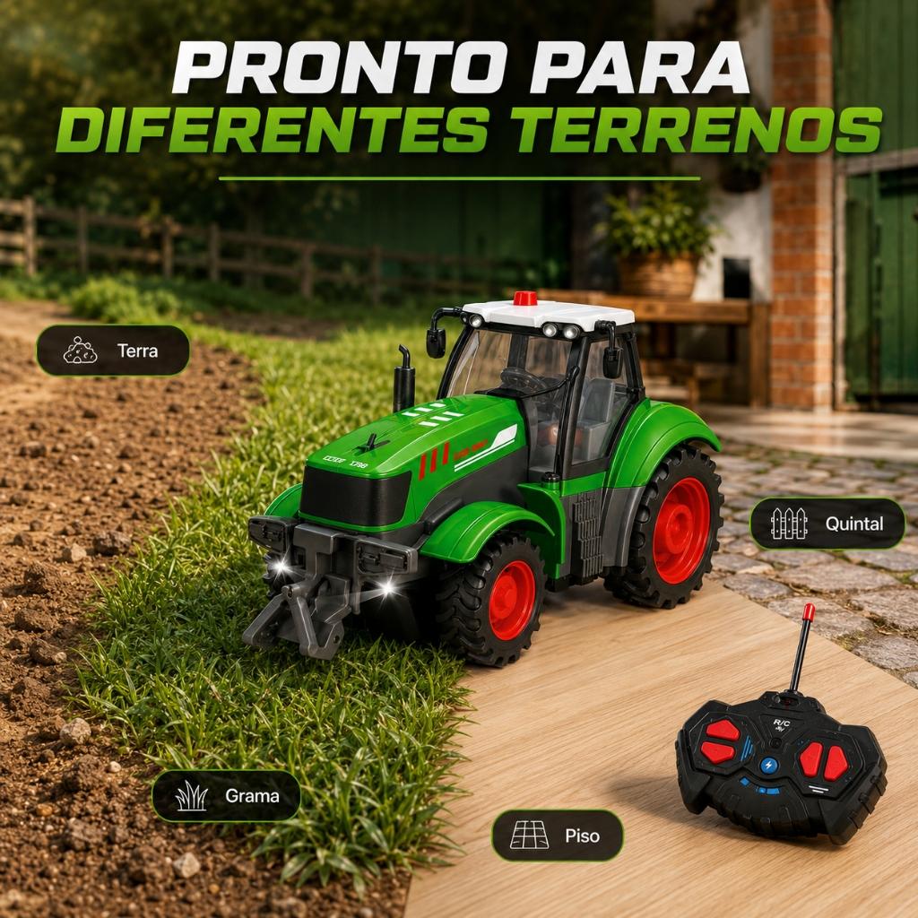 Carrinho Trator Controle Remoto Agrícola Infantil Recarregável USB Presente Brinquedo 4x4 Kizumba