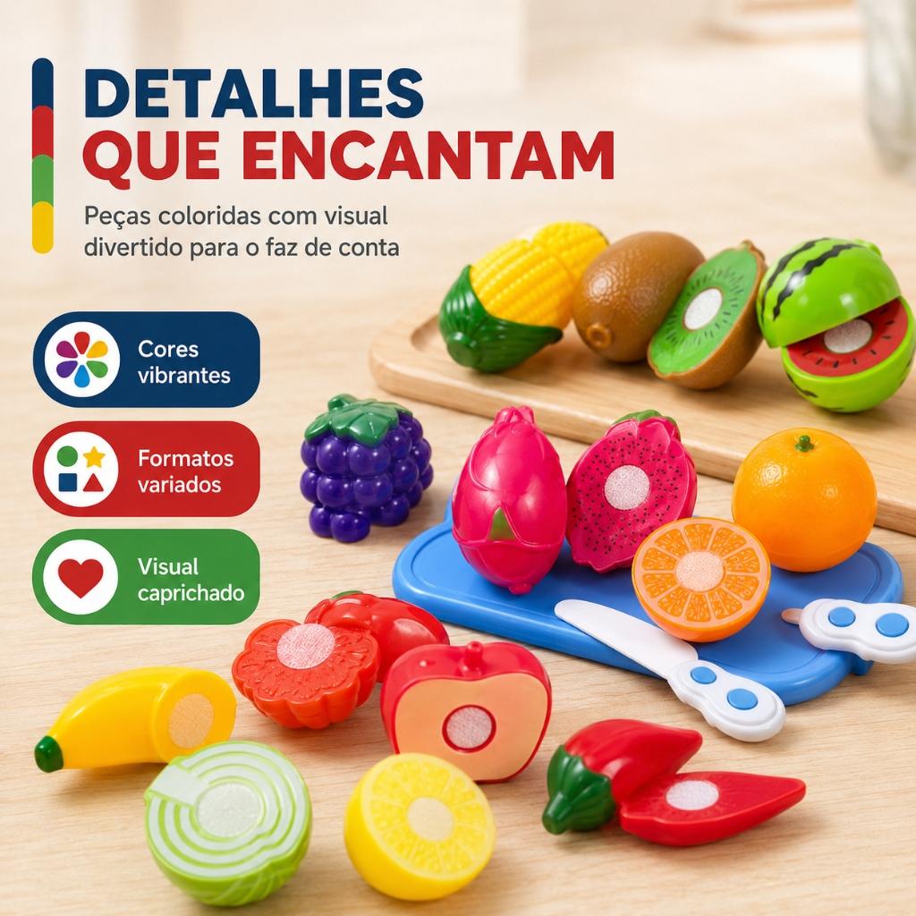 Kit Frutinhas Comidinhas 12 Peças Com Velcro De Cortar Brinquedo Cozinha Infantil De Cortar Kizumba