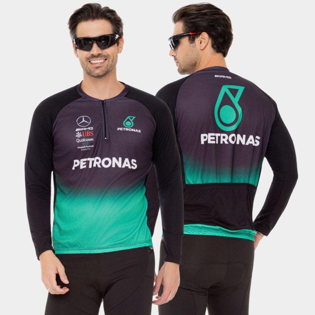 Conjunto De Ciclismo Masculino Camisa Manga Longa E Bretelle Com Forro Em Gel Para Pedalar