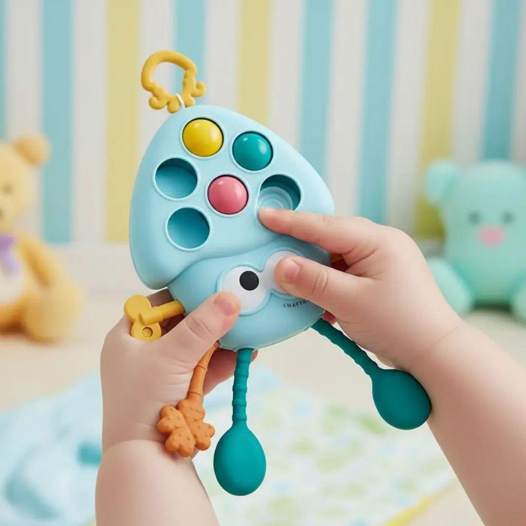 Brinquedo Sensorial Chocalho Interativo Bebês Montessori Mordedor Chocalho Puxa Anti Stress Infantil
