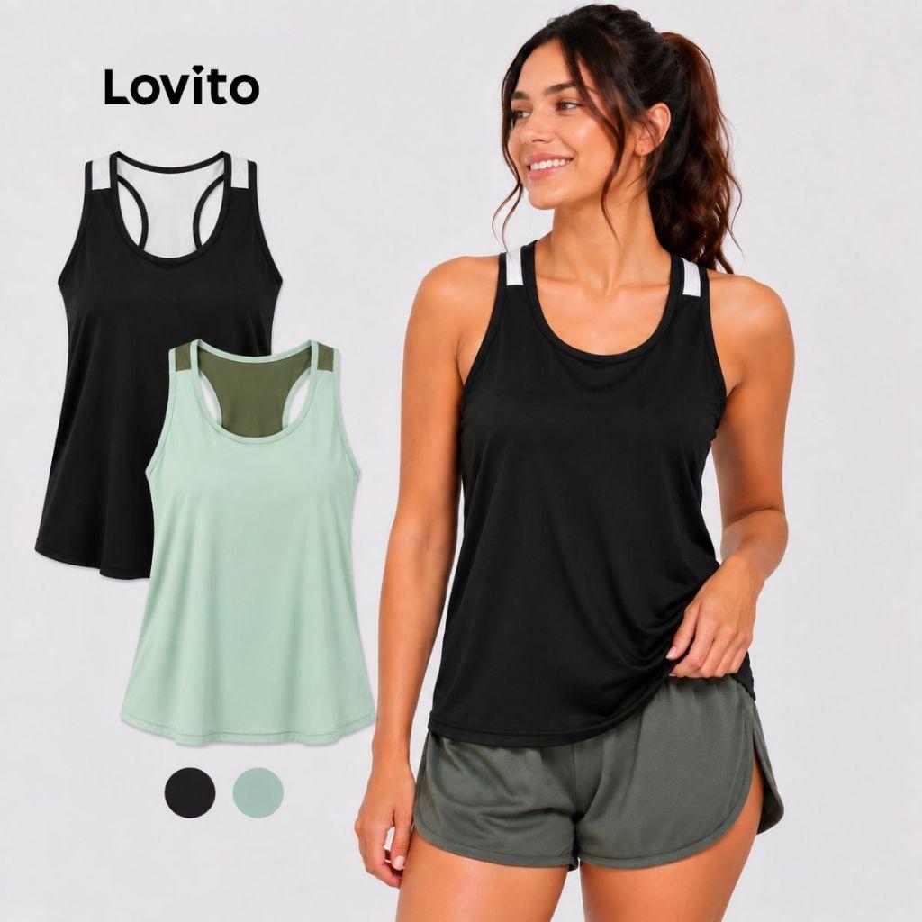Lovito Kit 2 Regatas Esportivas Feminina Com Decote Nadador Contrastante Pkb1279brl1309