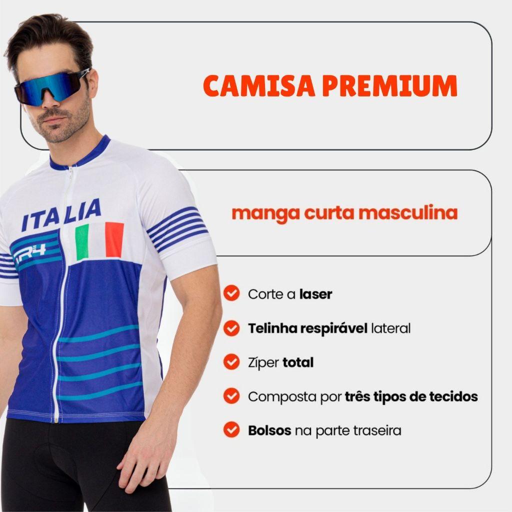 Conjunto Ciclismo Masculino Camisa Zíper Total Bermuda Forro Gel Camiseta Short Uv