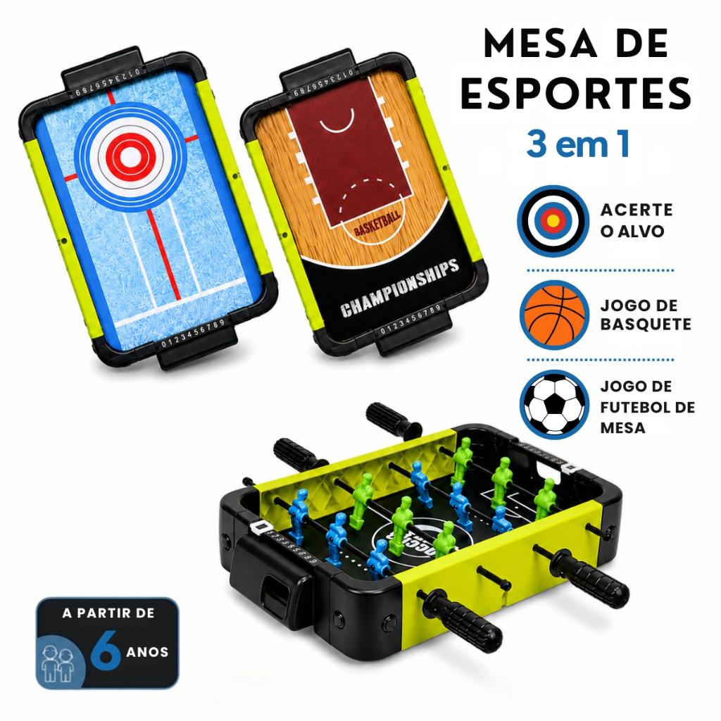 Mini Mesa 3 Em 1 Pebolim Bocha E Basquete De Mesa Portátil Infantil - Castela