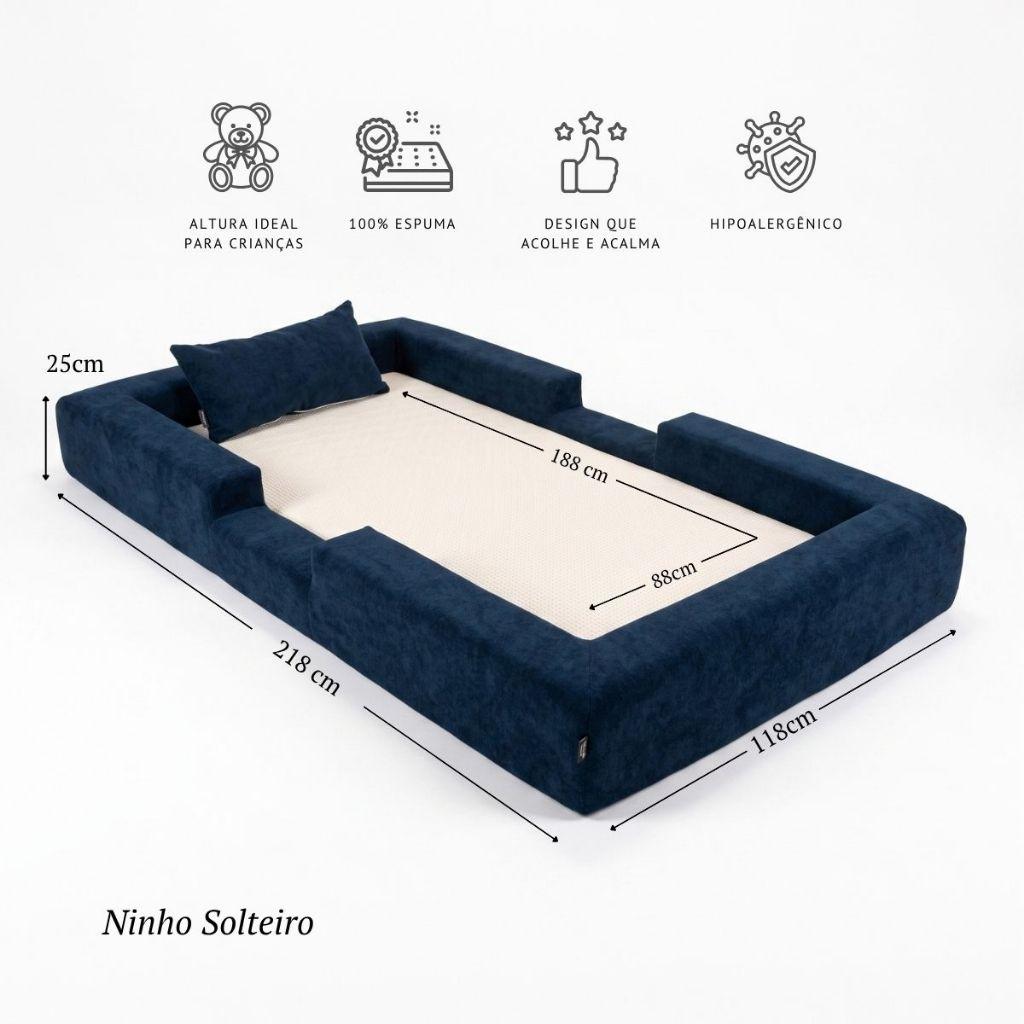 Cama Montessoriana Solteiro Ninho 100 Espuma Azul Marinho Keiko