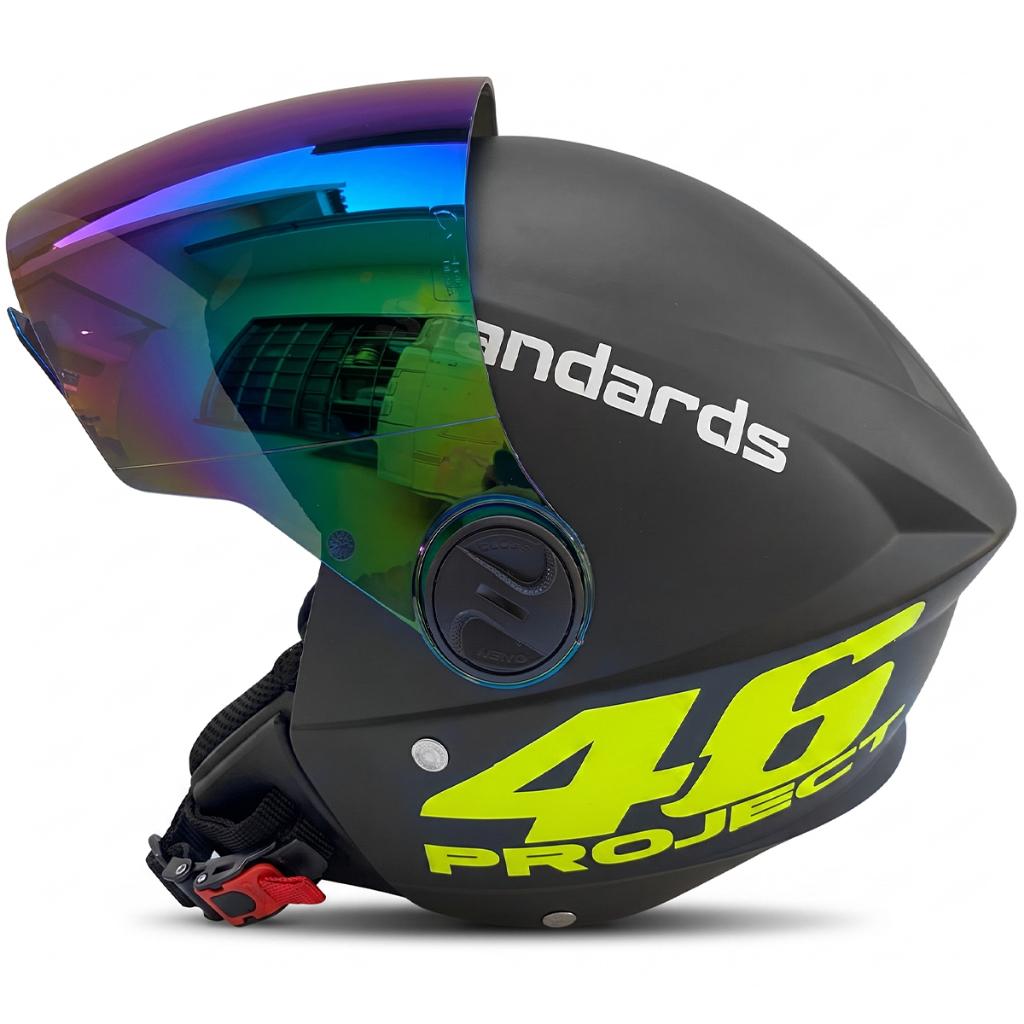 Capacete Liberty New 3 Preto Fosco Personalizado Adesivado Project 46 Vr Viseira Camaleão