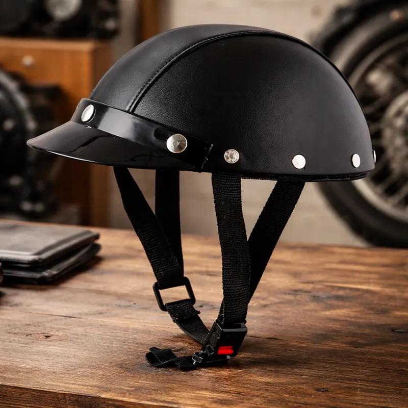 Capacete Coquinho Moto Elétrica PRO Tork Chopper Estilo Custom Couro Ciclismo Aberto
