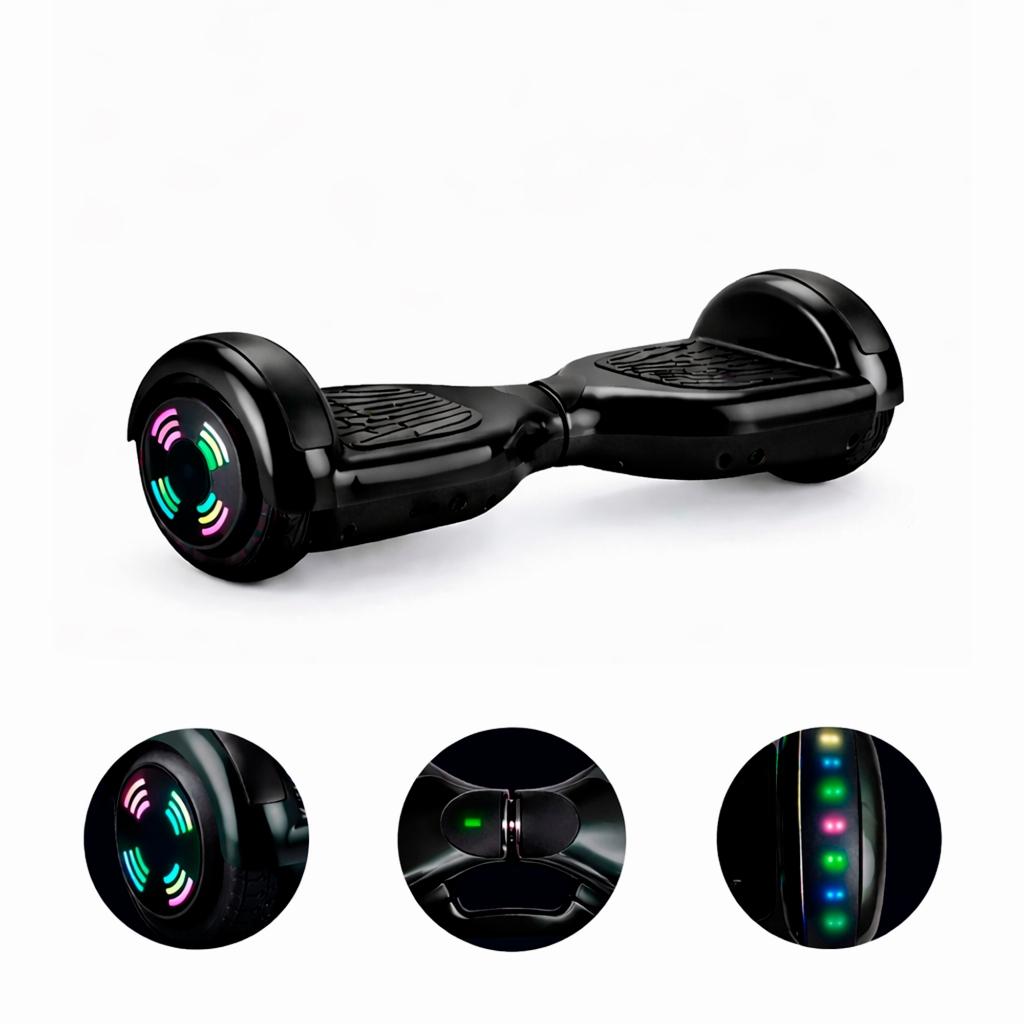 Hoverboard Skate Elétrico 6.5 LED Bluetooth Preto