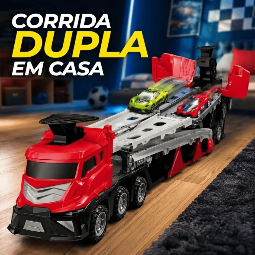 Caminhão Cegonha Vira Pista Com 6 Carrinhos Lançador Maleta Coleção Menino