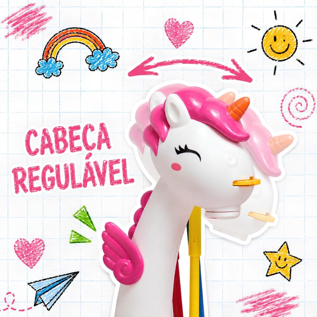Mesa Projetora Infantil Desenho Unicórnio Rosa Brinquedo Educativo LED Com Canetas E Discos Castela