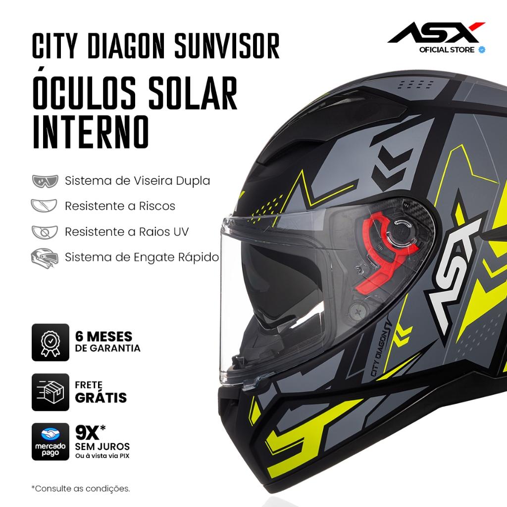Capacete Masculino Asx City Diagon Sv Cinza Fosco Com Óculos Interno
