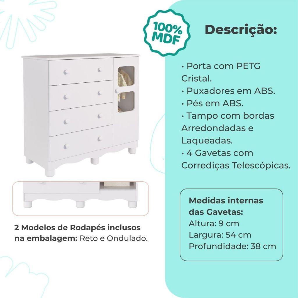 Quarto De Bebê Completo Com Guarda Roupa Uli 4 Portas Cômoda Uli 4 Gavetas 100 Mdf Faura