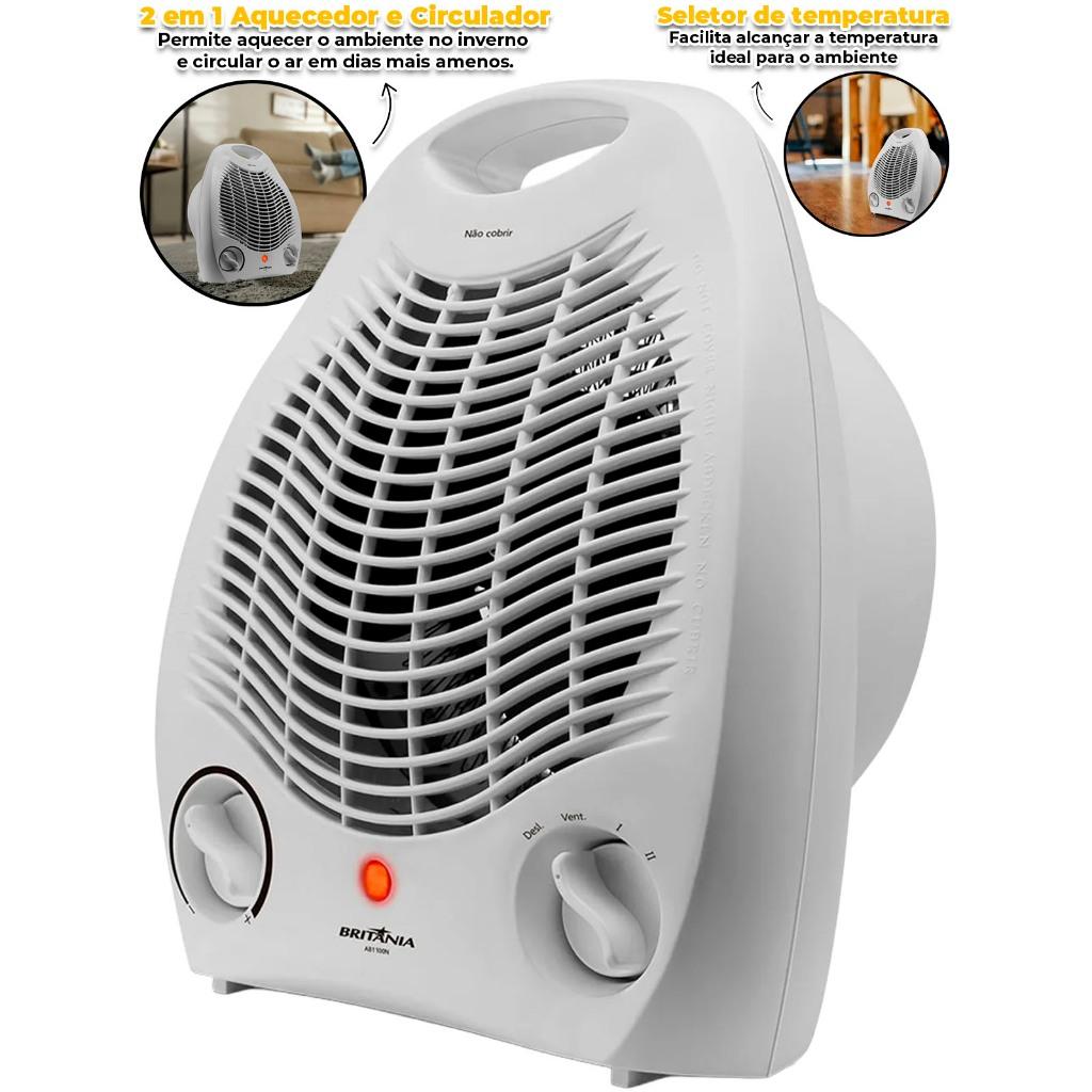 Aquecedor De Ar Britânia 1500w Ab1100n 3 Níveis Termostato Ventilador Portátil Quarto Sala Banheiro