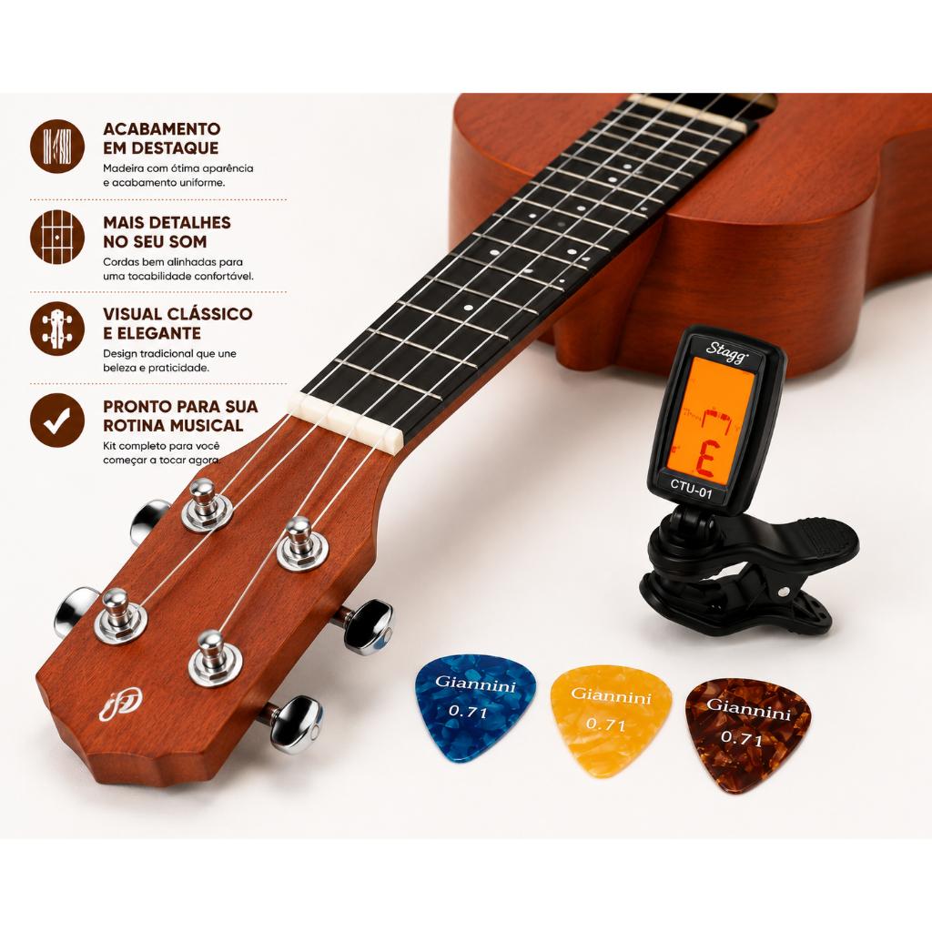 Ukulele Giannini Uks23ns+capa+afinador+3 Palhetas