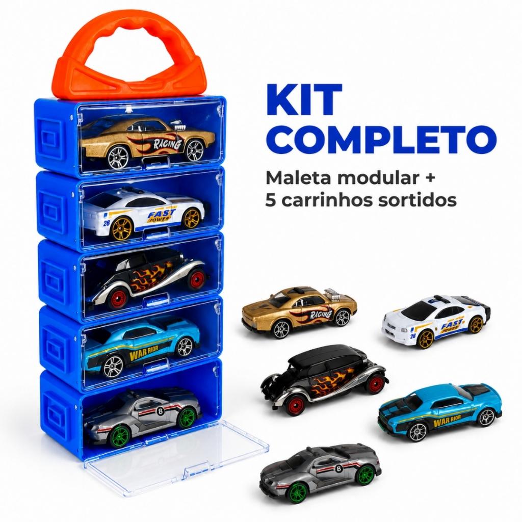 Kit Maleta 10 Carrinhos De Ferro Miniatura Resistente Compatível Hotwheels Die Cast