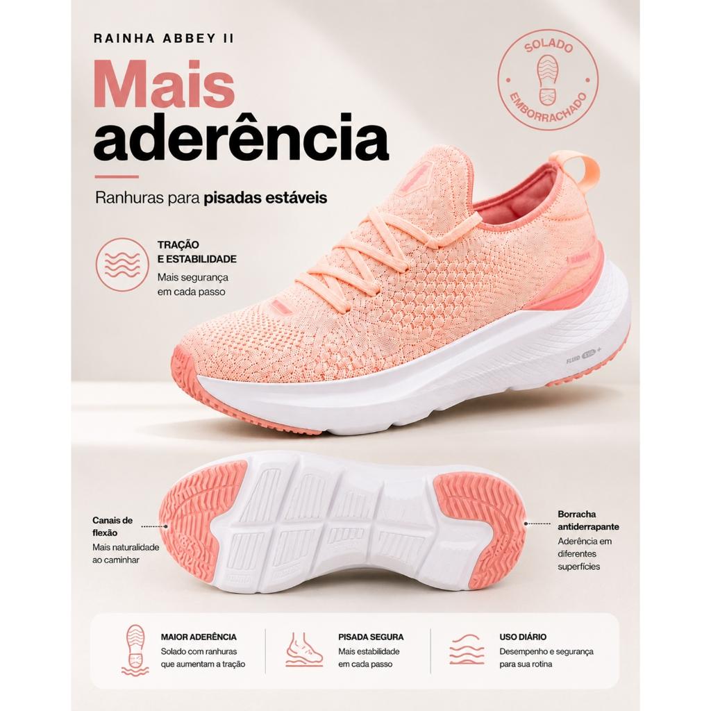 Tênis Unissex Rainha Abbey Ii Corrida Caminhada Academia Treino Leve Calce Fácil