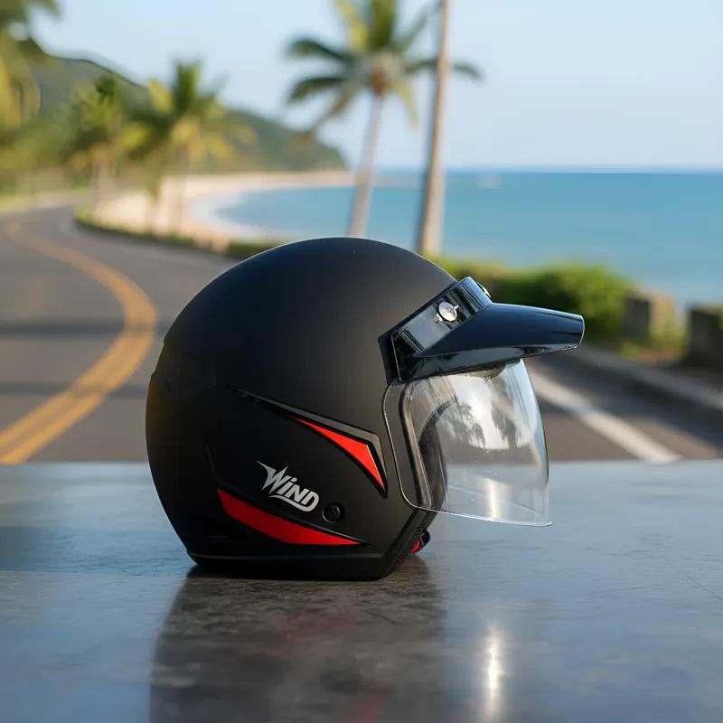 Capacete Taurus Aberto Wind Tecno Preto Fosco E Vermelho Com Viseira