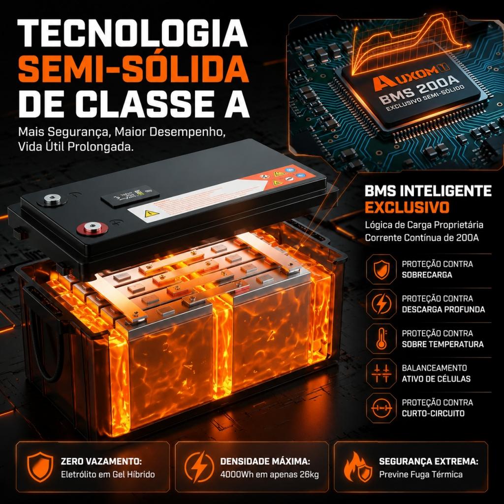 Bateria Auxom 12V 100ah 314ah Bluetooth Inteligente Célula Premium 6000 Ciclos Motorhome