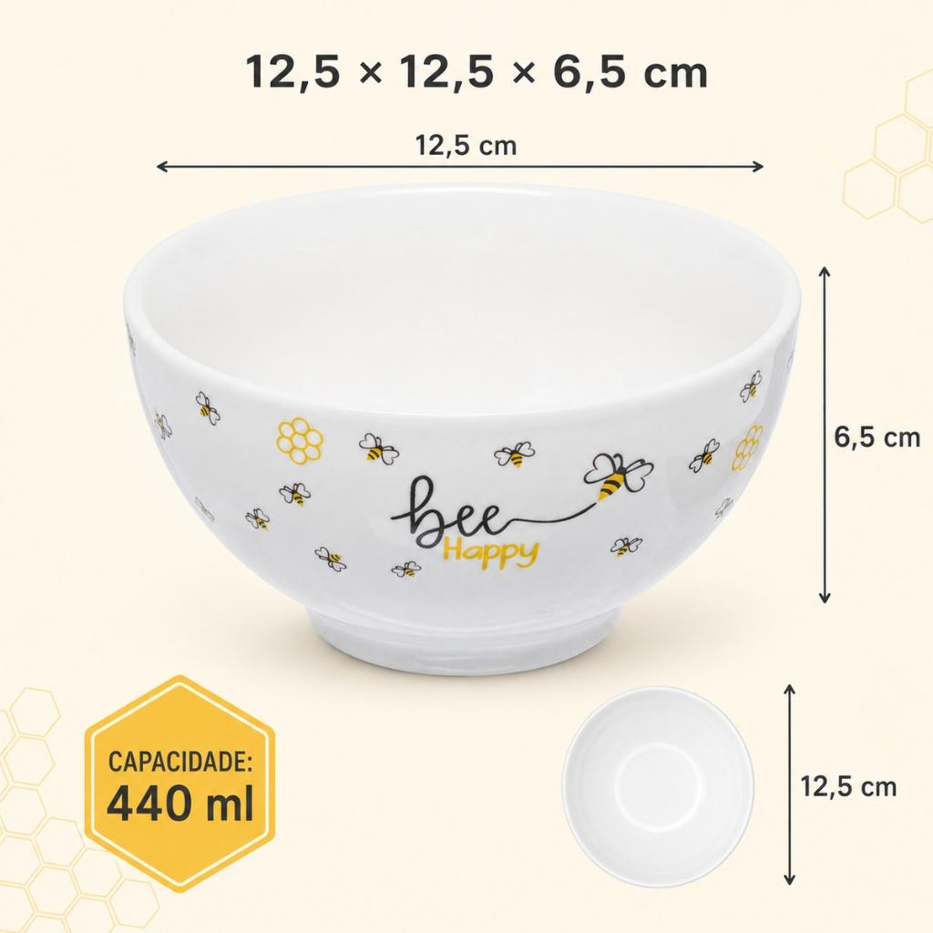 Tigela Bowl Porcelana Abelha 440ml Sopa Caldo Cereal Design Haüskraft