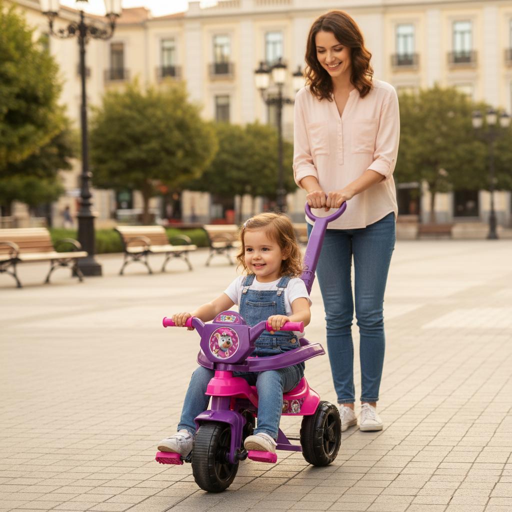 Triciclo Velotrol Motoca Menina 1 Ano - Completa Inmetro Pedal Proteção E Empurrador - Queen Shop