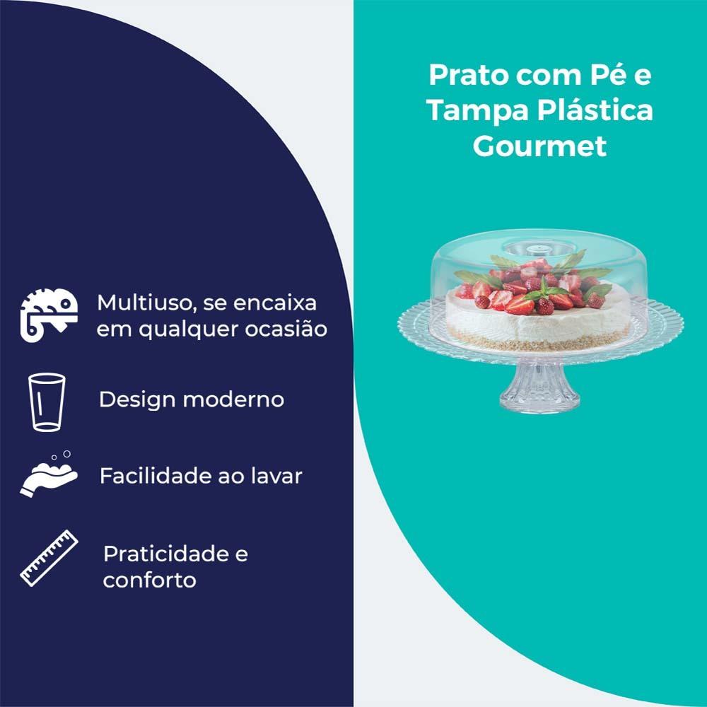 Boleira De Vidro Com Pé E Tampa Acrílica Gourmet Suporte Para Bolo Doces E Sobremesas - Ruvolo