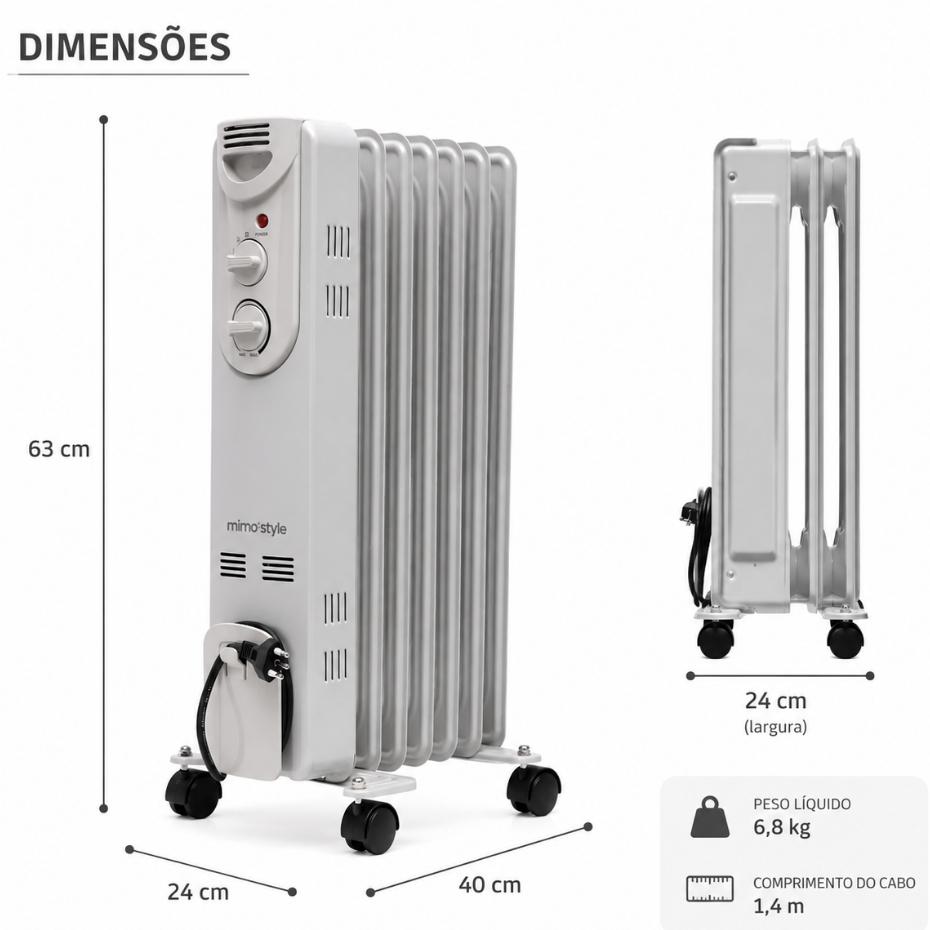 Aquecedor A Óleo AQ03 127V - Para Noites Frias 1200w Mimo Style