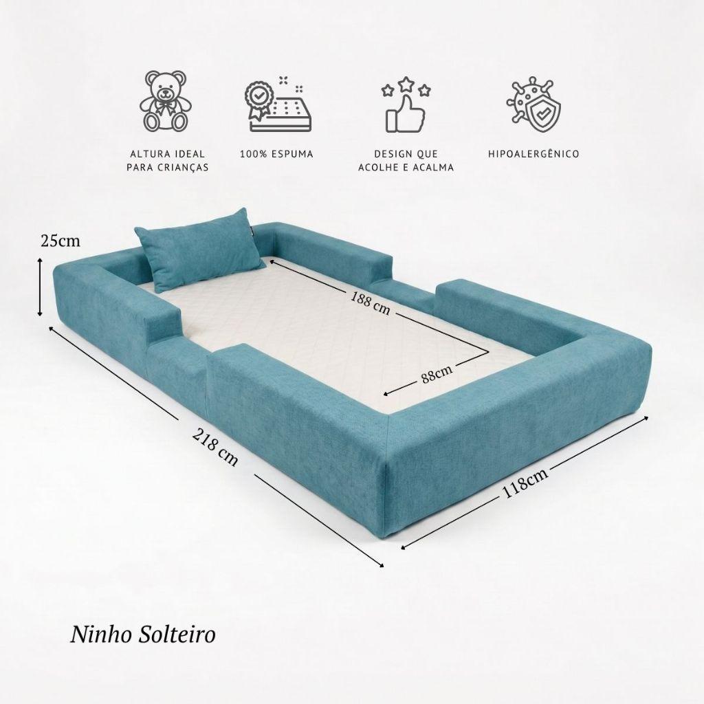 Cama Montessoriana Solteiro Ninho 100 Espuma Verde Água Keiko