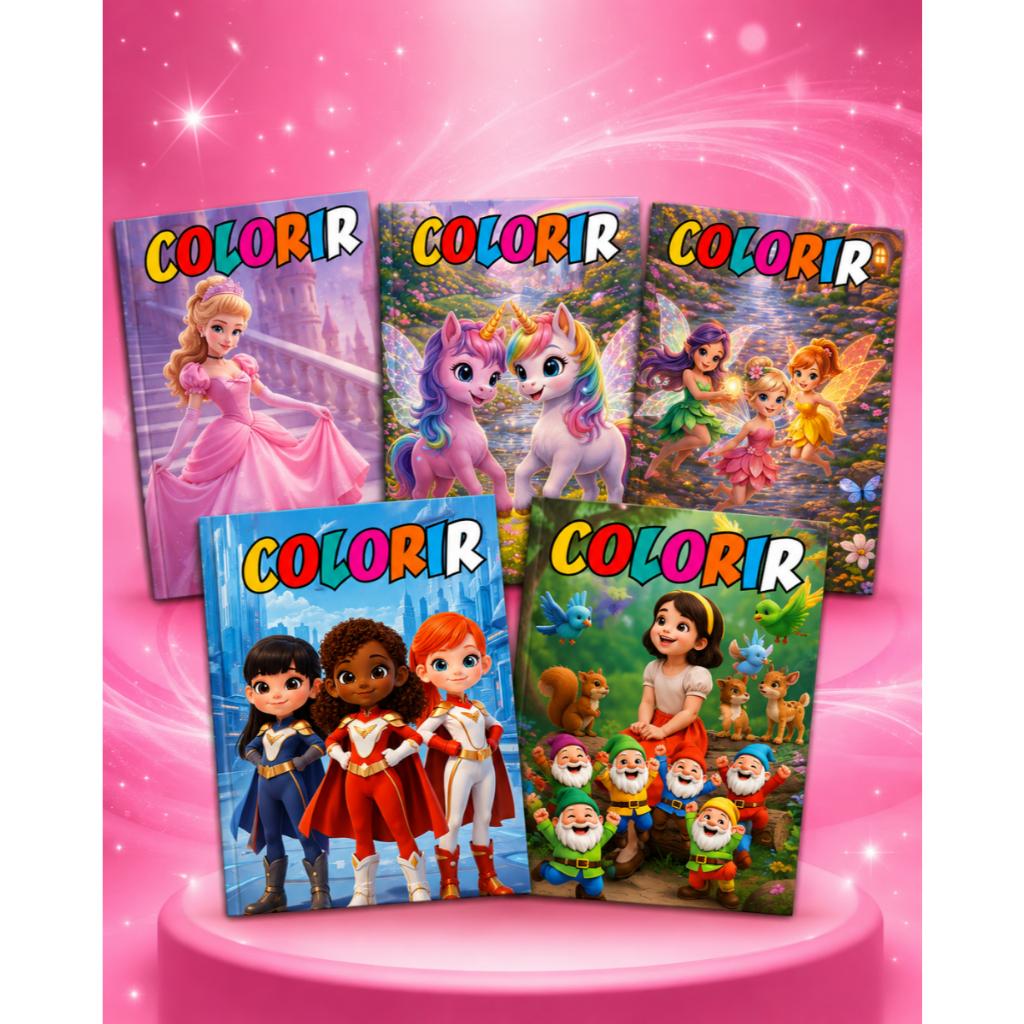 Magiquisto Kit Infantil Revistinha Colorir + Massinha+ Giz + Cortador Forminha Lembrancinha Criança