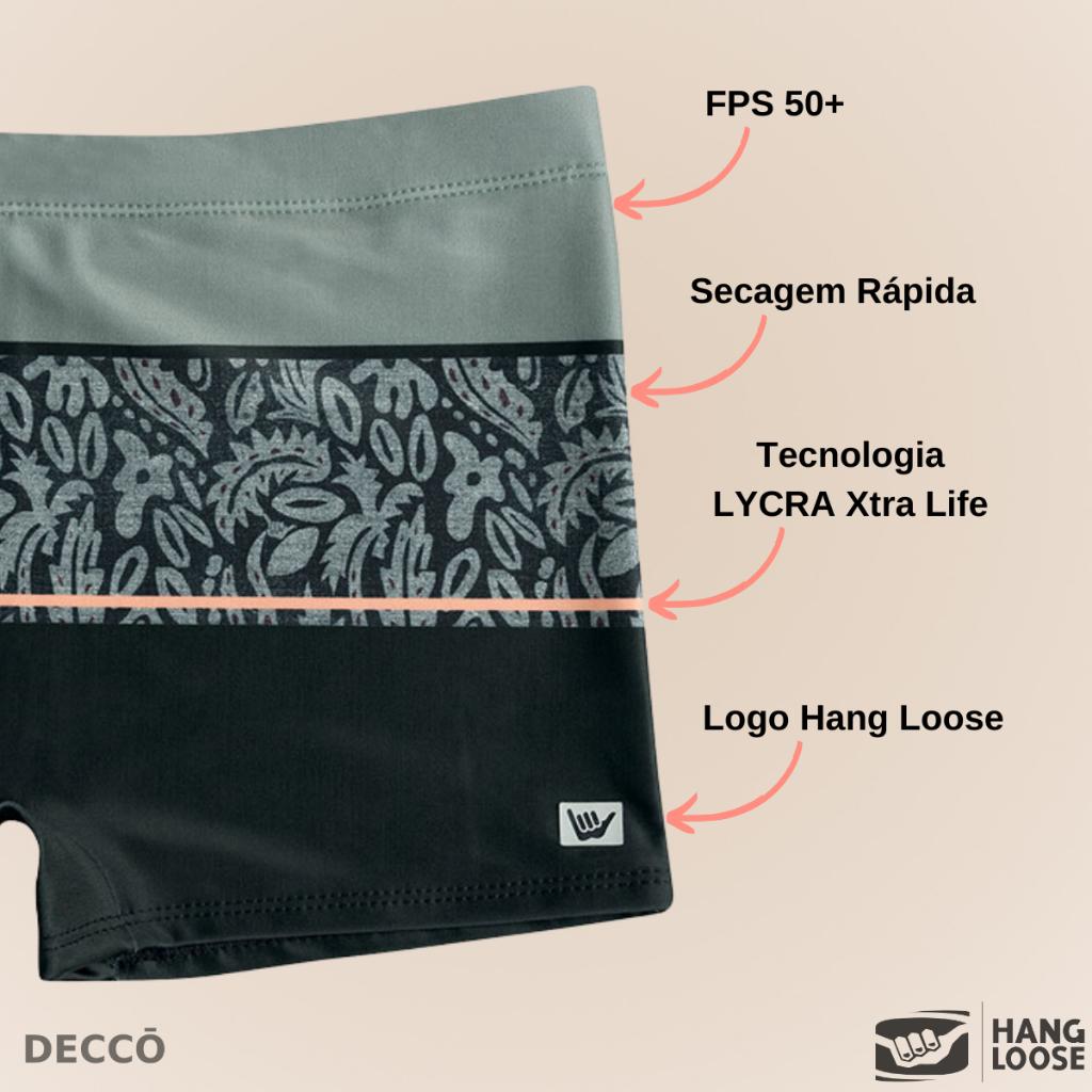 Sunga Hang Loose Modelo Boxer Forrada Estampa De Folhagem Com Cordão De Regulagem FPS 50 Moda Praia