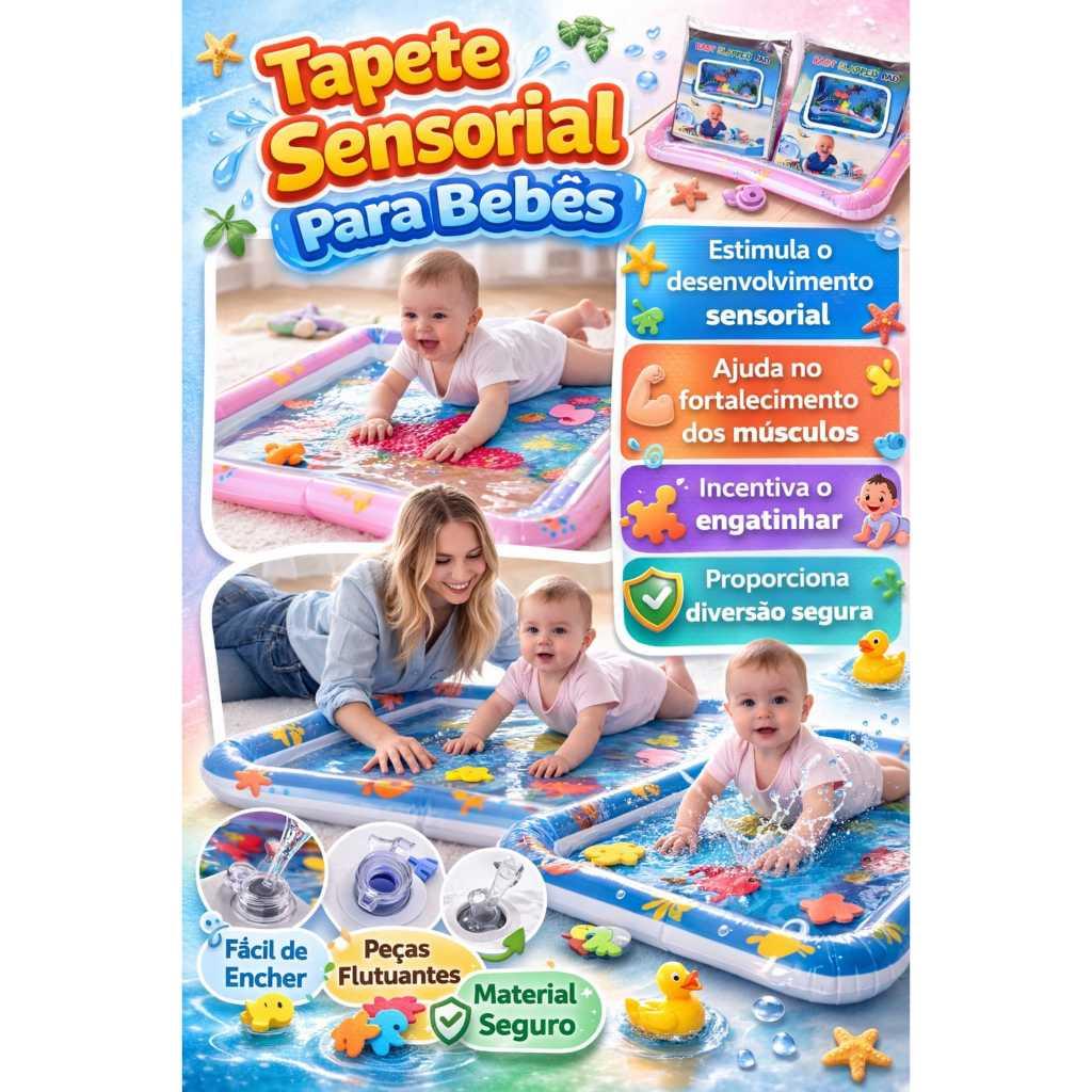 Tapete Inflável De Água Estimula Coordenação Motora E Desenvolvimento Sensorial Educativo