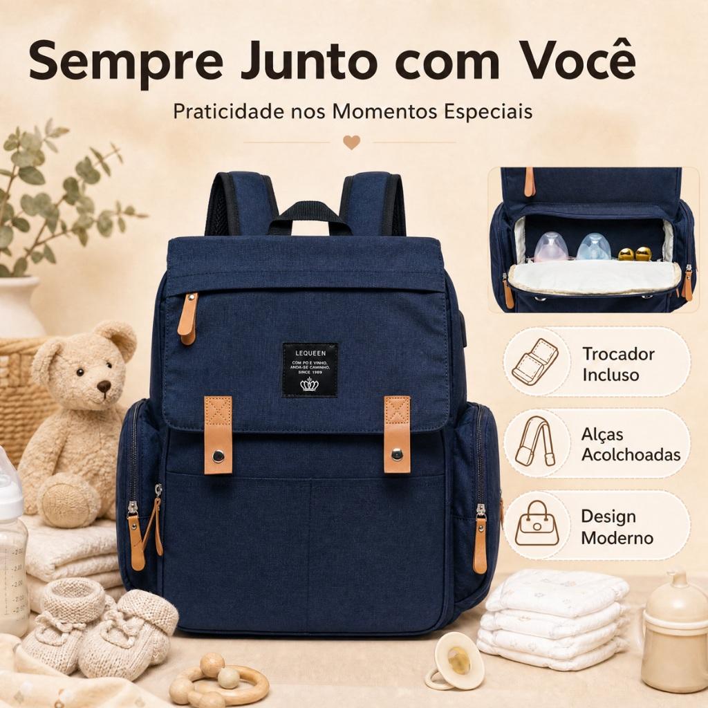 Bolsa Bebê Maternidade Lequeen Mochila Reforçada Multifuncional