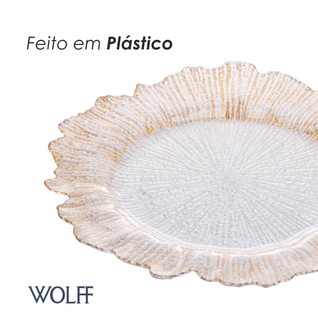 Sousplat De Plástico Com Fios De Ouro 33cm Wolff Para Mesa Posta Decoração Jantar Refeições Elegantes E Sofisticadas