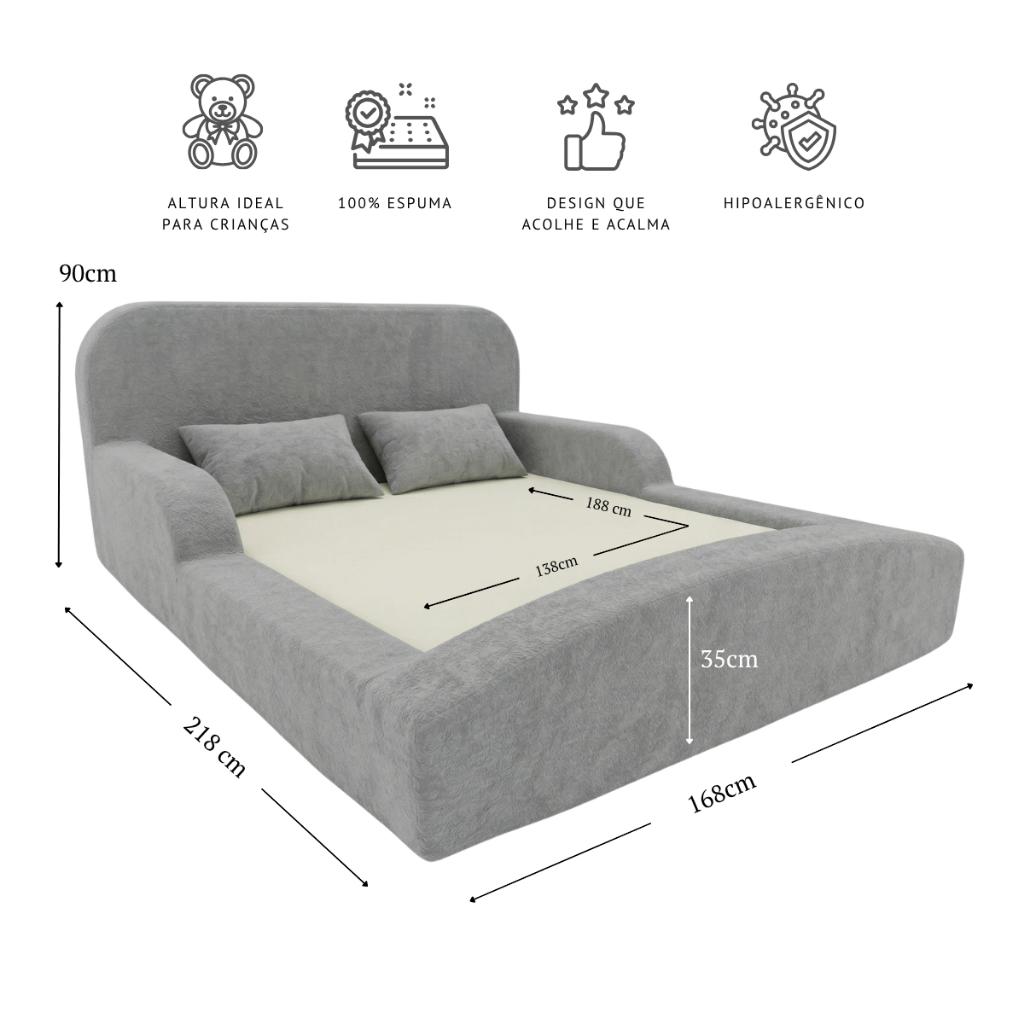 Cama Montessoriana Casal Encanto 100 Espuma Cinza Keiko