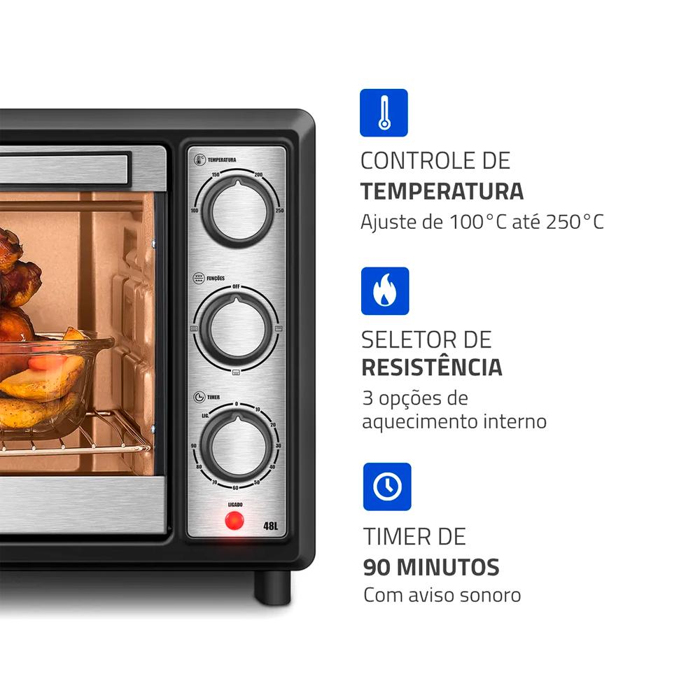 Forno Elétrico Mondial Family Grill 48l Inox 1800w 60hz Frn-48-bi - 127V