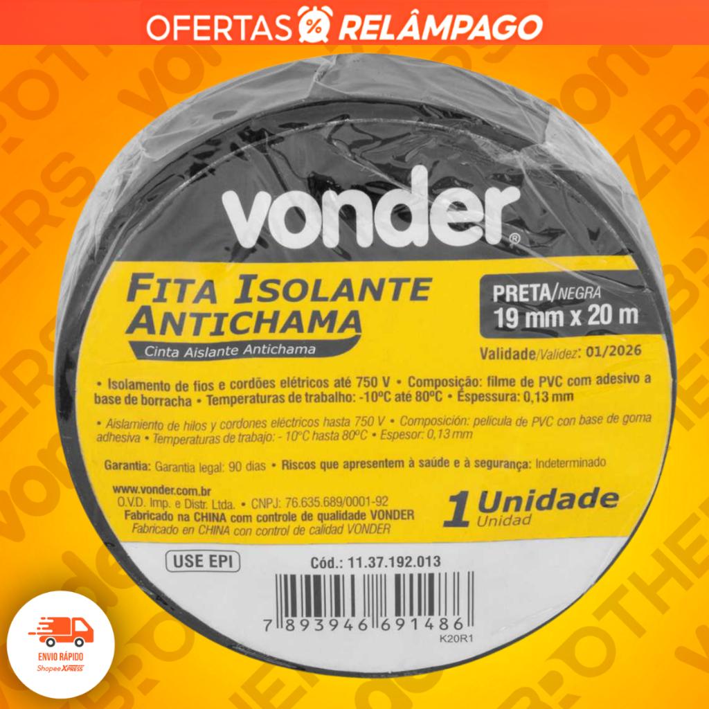 10 Fita Isolante Vonder Profissional Antichamas Rolos Adesiva Preta Original
