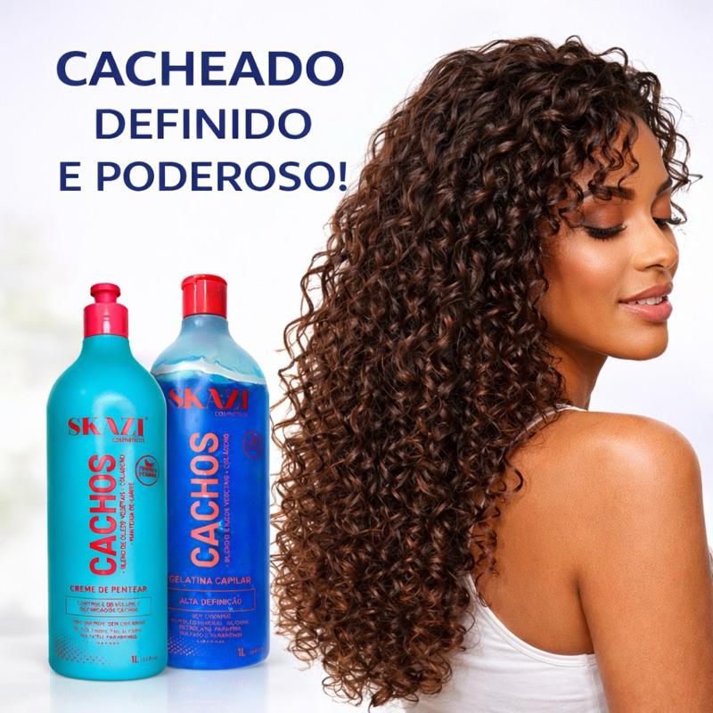 Kit Cachos Skazi Creme De Pentear + Gelatina Capilar 1L Definição Antifrizz Nutrição Cabelos Cacheados