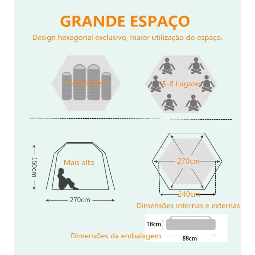 Barraca De Camping Automática 5 A 8 Pessoas Impermeável 3000mm Familiar Montagem Rápida Trilha