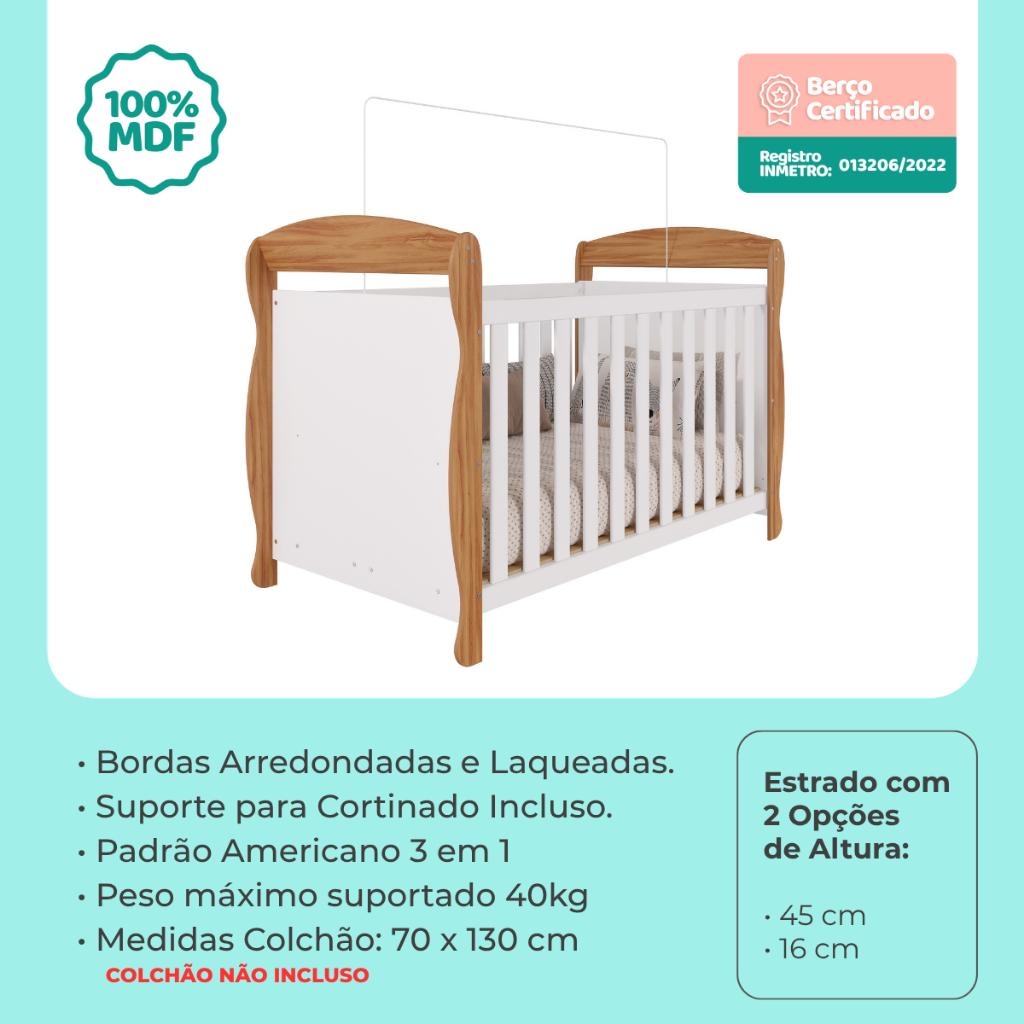 Quarto De Bebê Completo Berço Americano Marquesa Guarda Roupas 3 Portas Cômoda 4 Gavetas 100 Mdf