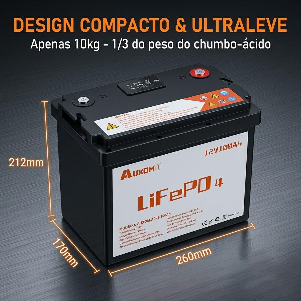 Auxom Bateria 12V 100ah 1280wh Controle App Bluetooth Bms 100A