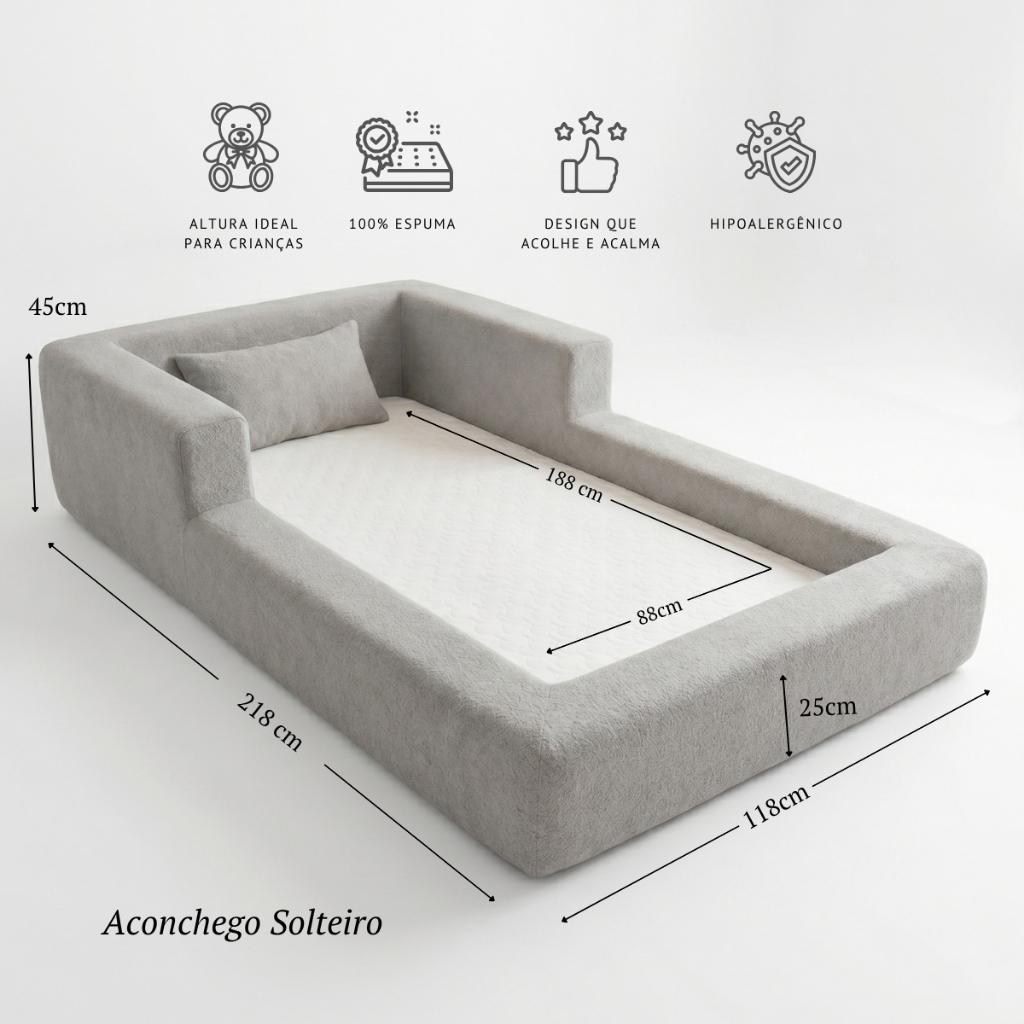 Cama Montessoriana Solteiro Aconchego 100 Espuma Cinza Keiko