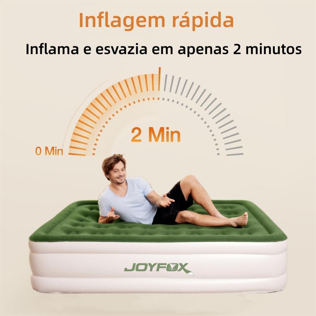 Colchão Inflável Casal Queen Com Bateria De Lítio Integrada 203 154 44cm Resistente E Confortável Joyfox