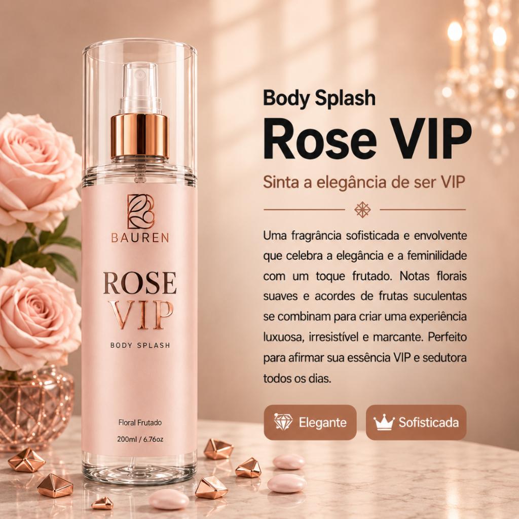 Body Splash Feminino Rose Vip Bauren 200ml Perfume Corporal Premium